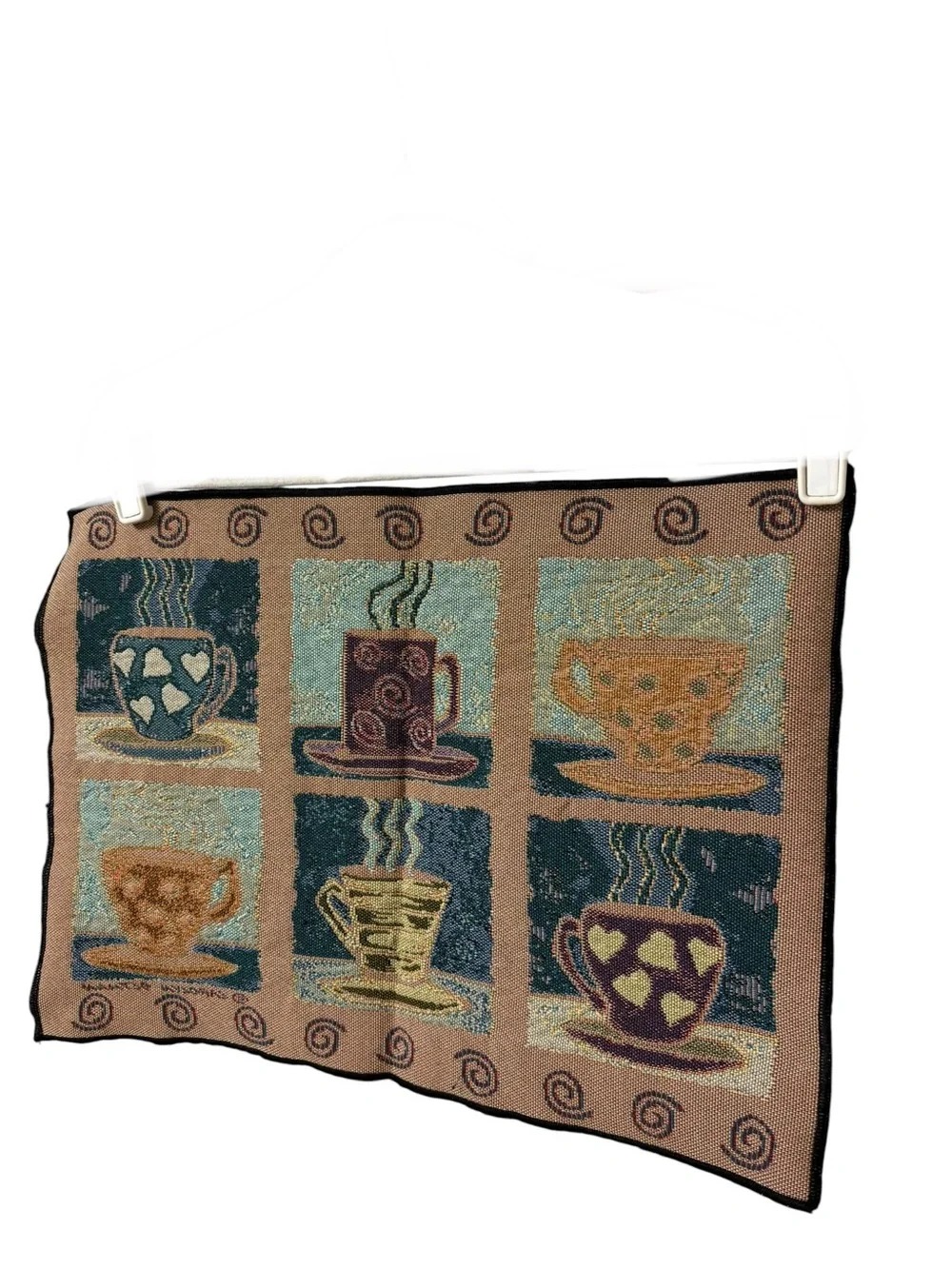 Vintage decorative kitchen table 4 placemats set retro unique stitch coffee cups